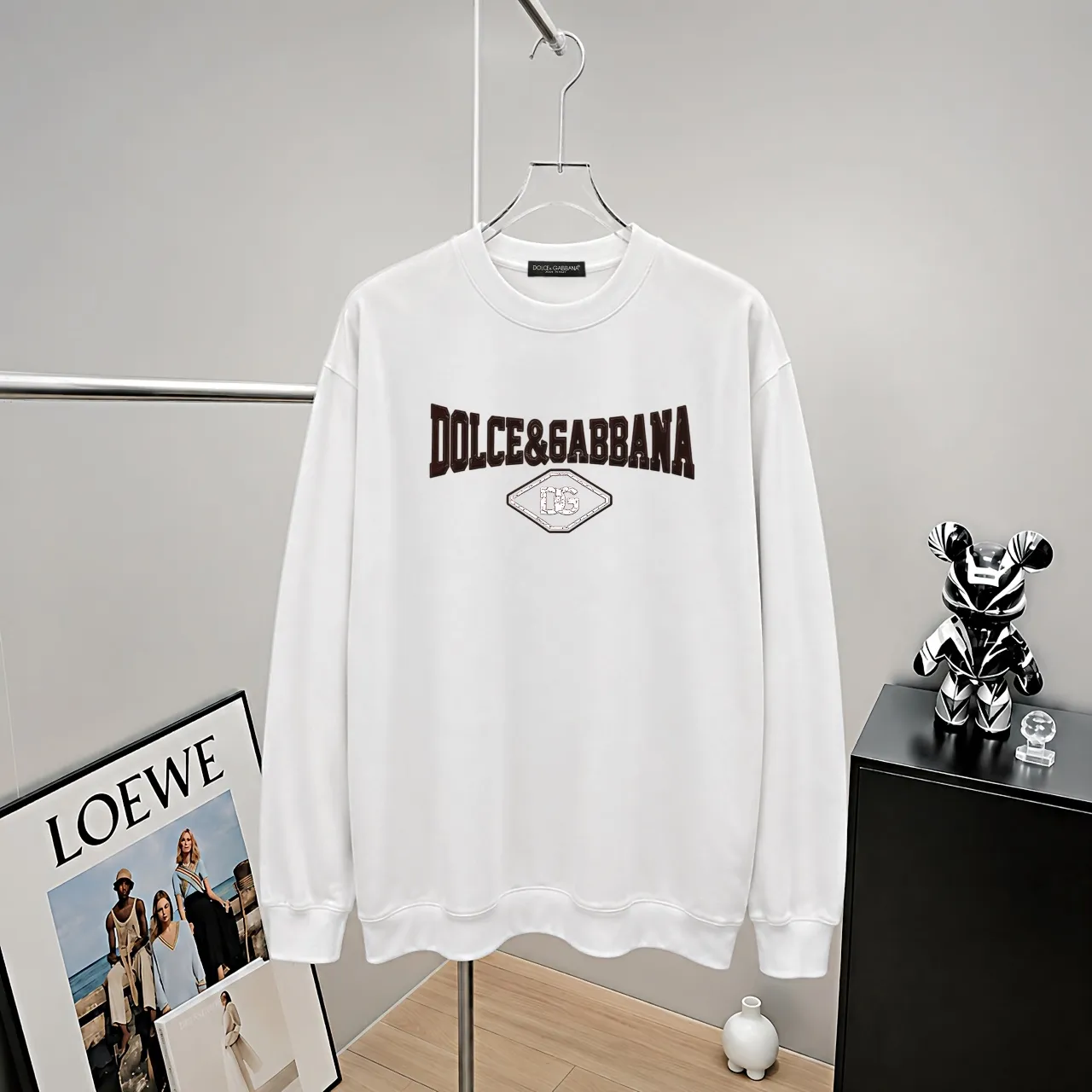 Dolc*&Gabban Dolce & Gabban Epoxy three-dimensional letters Gram double yarn pure cotton, tight yarn round neck sweatshirt upper body is very comfortable, Men's and women's Same Style long-sleeved loose sweatshirt, dropped shoulders loose fit Color: Black White Coffee Brown Size: S (90-130 pounds) M (125-150 pounds) L (135-165 pounds) XL (160-190 pounds) XXL (185 pounds)